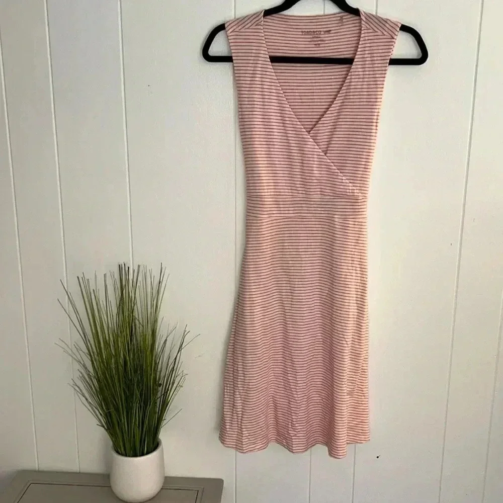 Toad & Co Red and Off White Striped Wrap Dress size Small - Picture 3 of 8